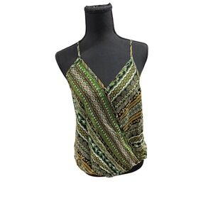 SHEIN Womens XL Green Paisley Tribal Print Surplice Cami Boho Blouson Tank Top